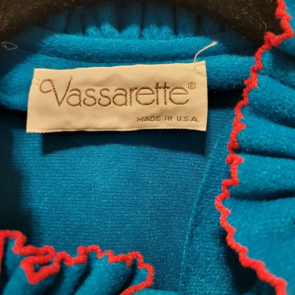 Vintage Vassarette Blue Long 1/2 Zip Long Velour Nightgown House Coat Pockets M - Picture 7 of 7